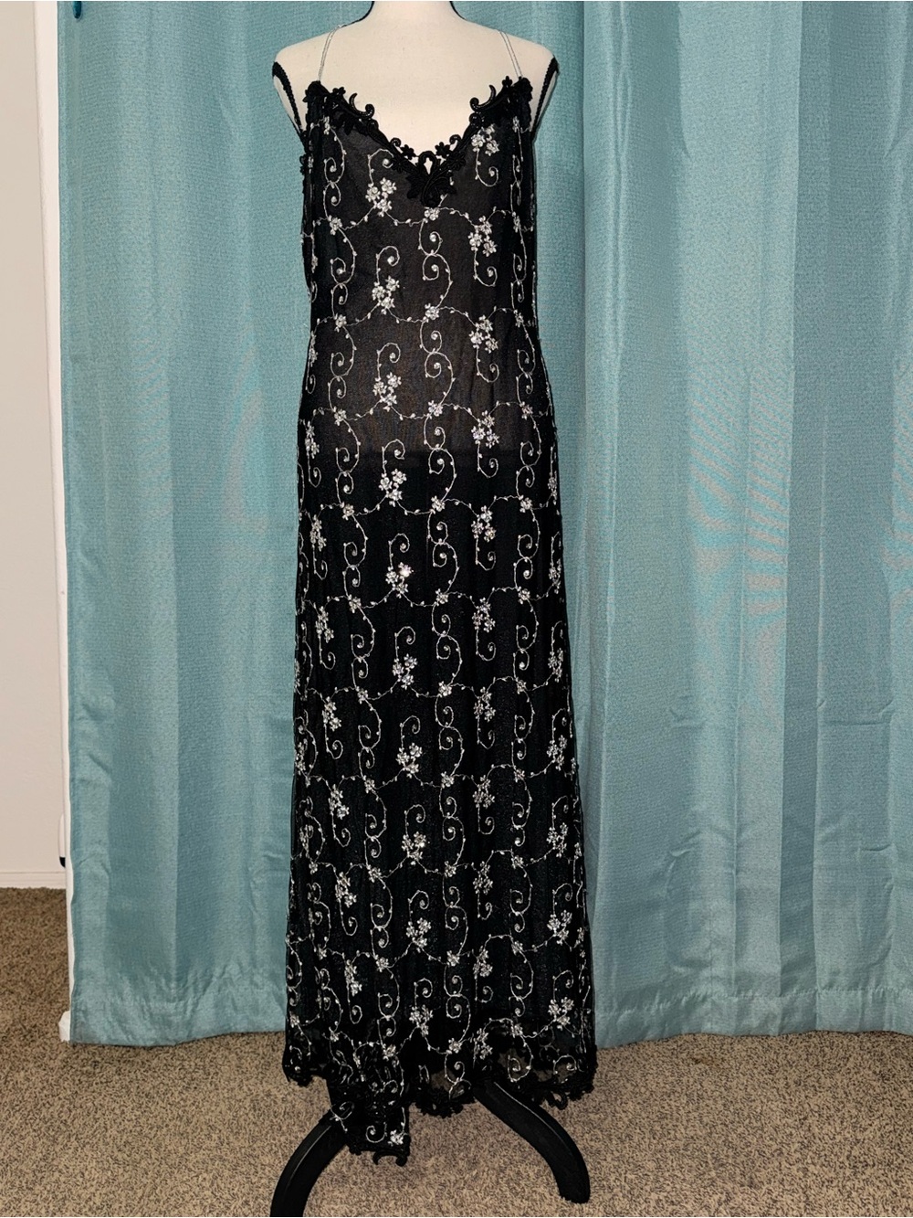 Vintage Claire Pettibone Black Embroidered Sequin Dress & Duster 2 Piece Set EUC